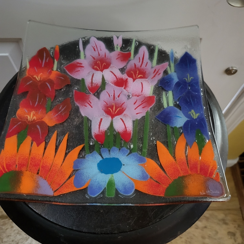William McGrath Signed Slumped / Fused Art Glass Platter / Plate